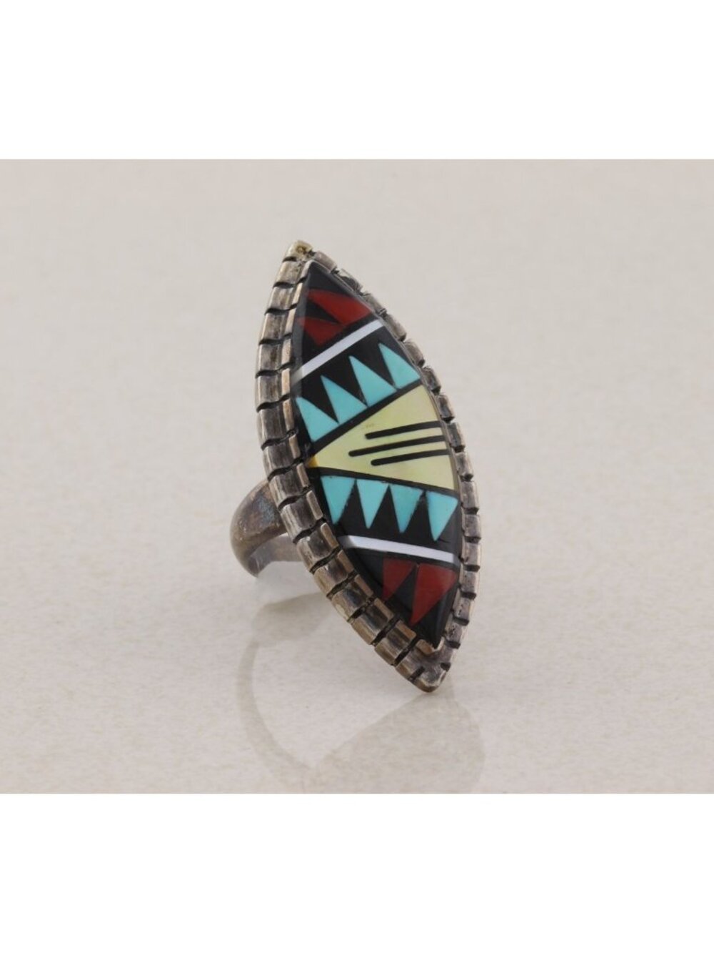 Sterling Silver D&V Eriacho Zuni Ring Turquoise Coral Onyx Mother of Pearl Sz 6 - Picture 4 of 7